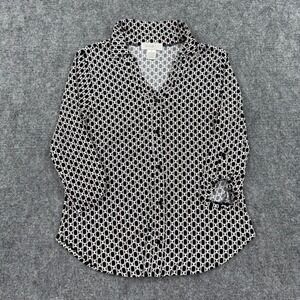 Emma & Olive Small Geometric Print Button Up Shirt Black White 9550A Women's